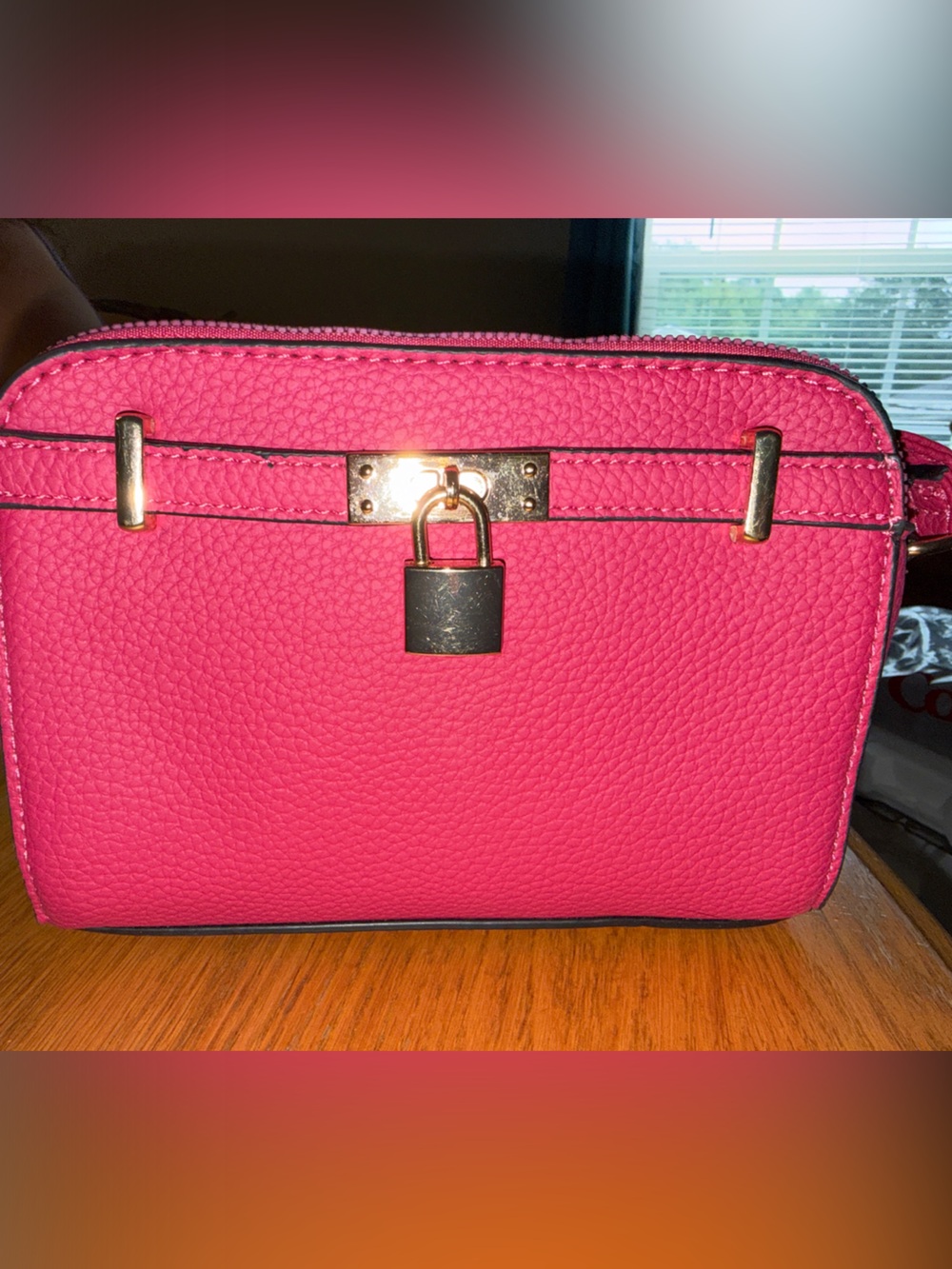 Hot Pink Women's Crossbody Bag with Gold Lock